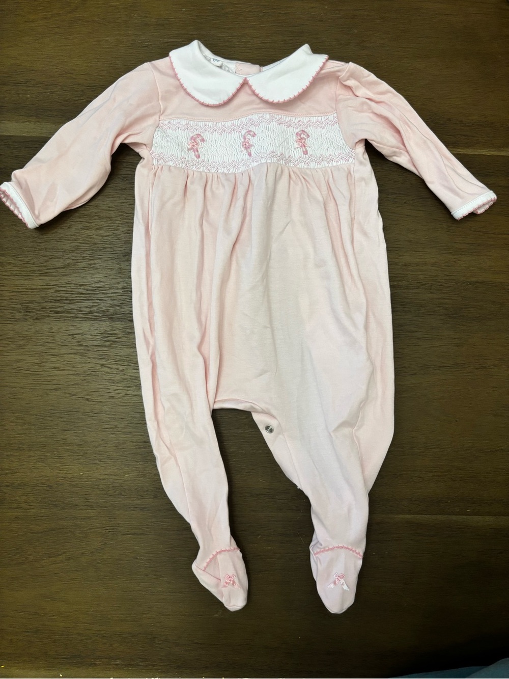 Pink Candy Cane Smocked Footed One-Piece